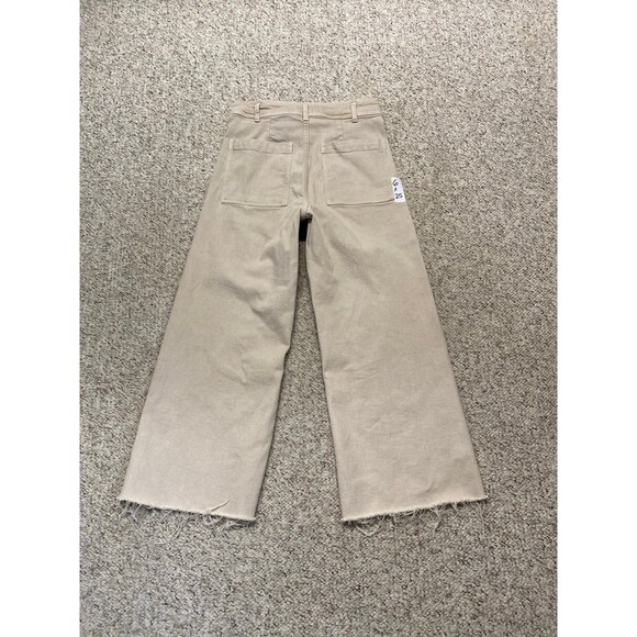 Zara High-Rise The Marine Straight Wide Leg Raw Hem Tan/Cream 6 - Picture 8 of 9